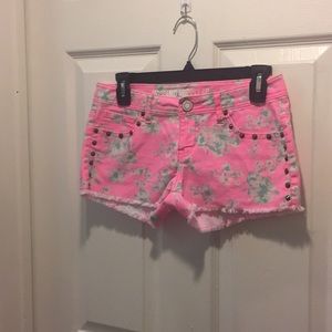 Pink Floral Studded Jean Shorts
